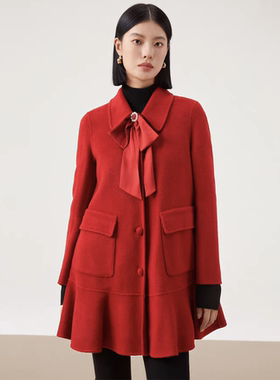 M码 佧 100％绵羊毛精致荷叶摆双面呢大衣 83101
