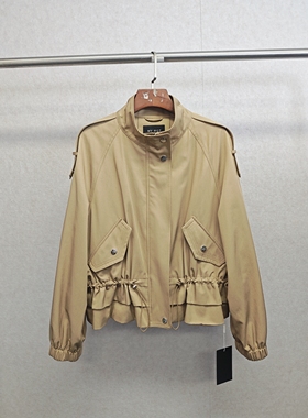 大牌h专柜＆25春款福利 时尚立领带抽绳短款风衣外套 13759