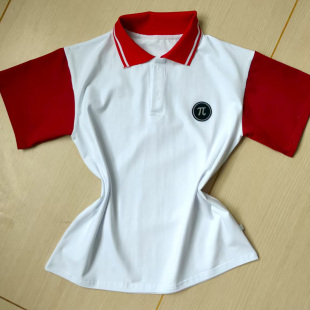 T恤POLO男女同款 暗红一白条领暗红袖 校服定做 学生班服白短袖 夏季