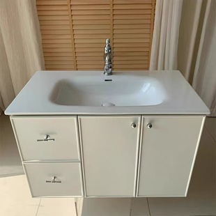 法式 奶油风浴室柜橡胶木烤漆陶瓷一体盆洗手盆洗漱台定制柜组合