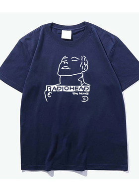 电台司令radiohead the bends赛博机器人头像手绘设计感纯棉T恤