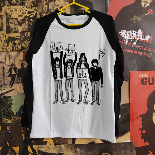 ramones卡通手绘经典朋克摇滚punk rock薄款舒适拼接男女长袖T恤