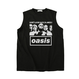 don 绿洲摇滚文艺质感烫金印花无袖 back 坎肩T恤 look oasis