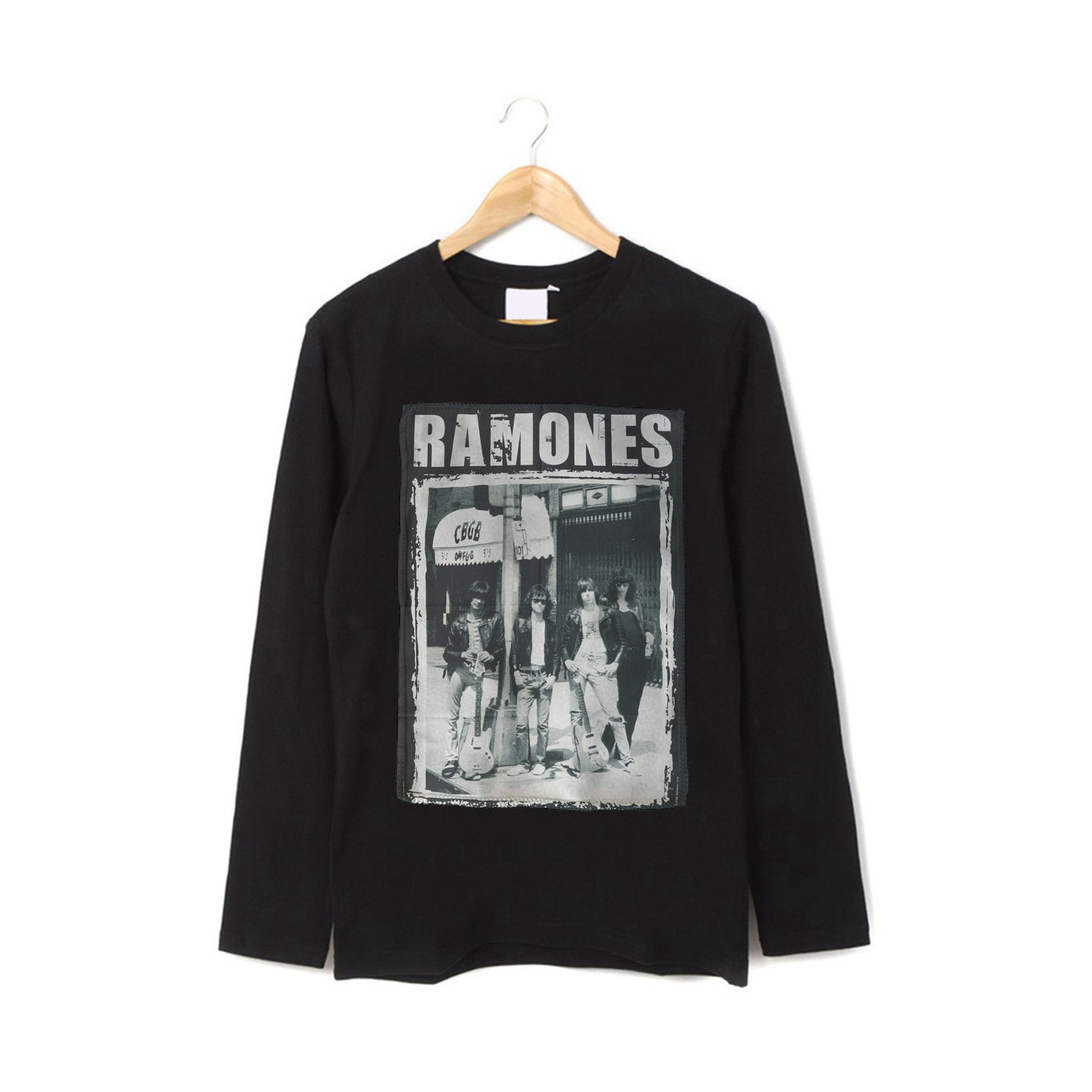 ramones punk rock朋克摇滚风手工贴布印花纯棉男女长袖T恤卫衣