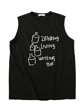 布考斯基诗句drinking living writting热爱至死手绘设计纯棉坎肩