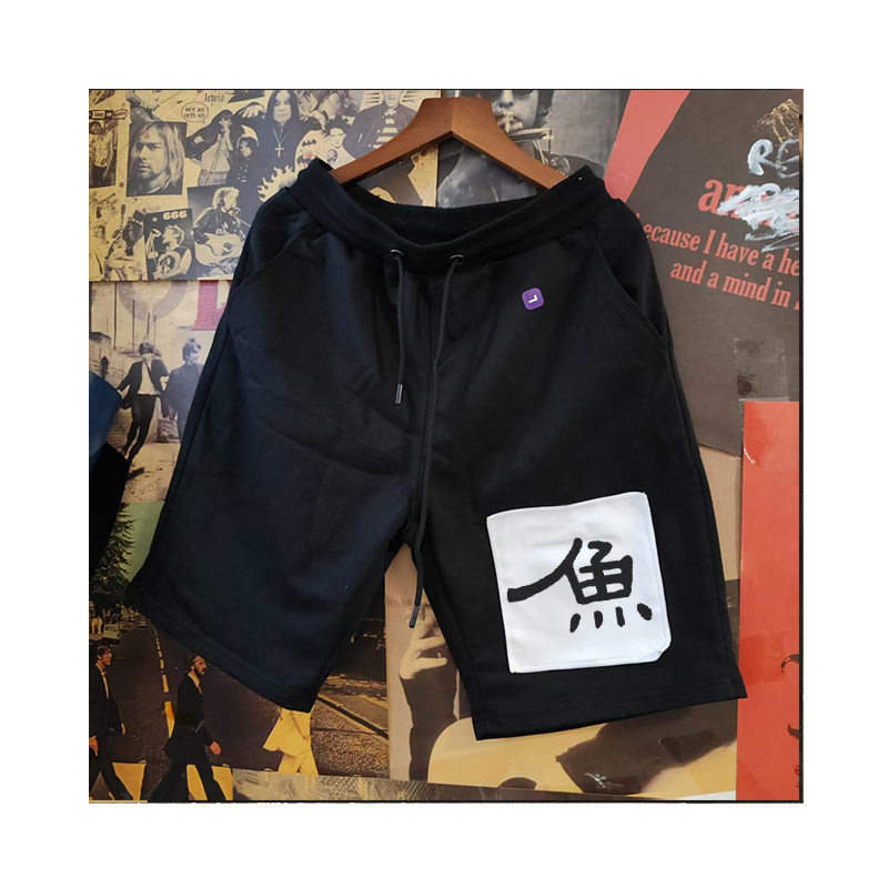 模板-贴布印花男女短裤毛圈夏季抽绳弹力腰裤子