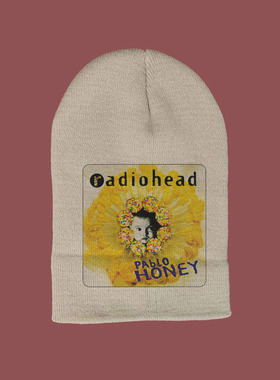 radiohead KID A电台司令复古裂纹印花毛线冷帽男女大头围帽子