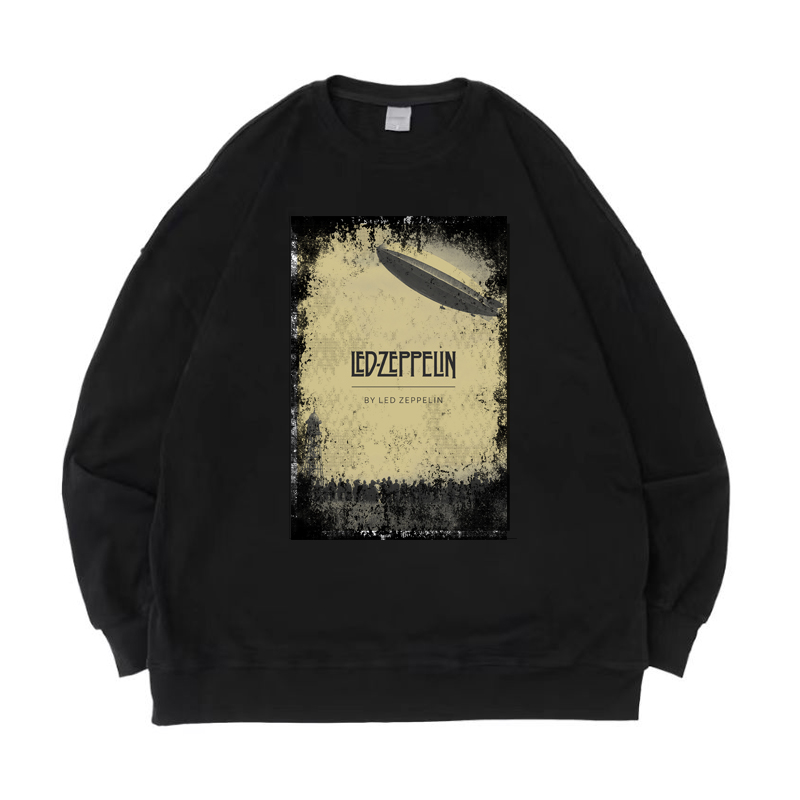 led zeppelin 齐柏林飞艇迷幻金属摇滚贴布印花加绒圆领卫衣外套