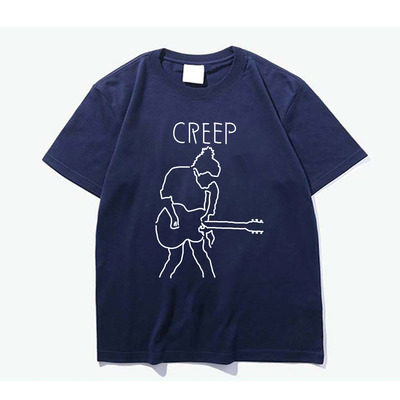 radiohead creep台头桶木腰吉他手绘极简设计感低调纯棉短袖T恤
