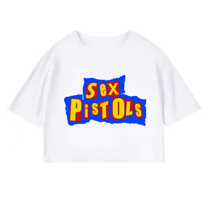 性手枪天佑女王sex pistols punk rock 短款高腰露脐性感半袖tee