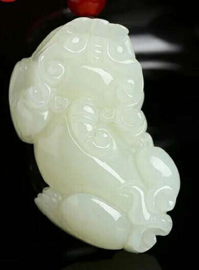 和田玉白玉貔貅玉坠情侣款男女款