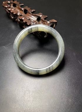 天然新疆和田玉青花籽料扁条圆口手镯内径60.8MM