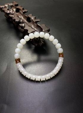 天然新疆和田玉且末料白玉老型珠双拼手串手链直径7/6MM