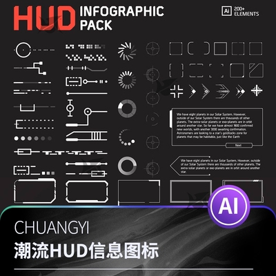 潮流赛博朋克未来科技感HUD信息图表图形边框形状图案AI矢量素材