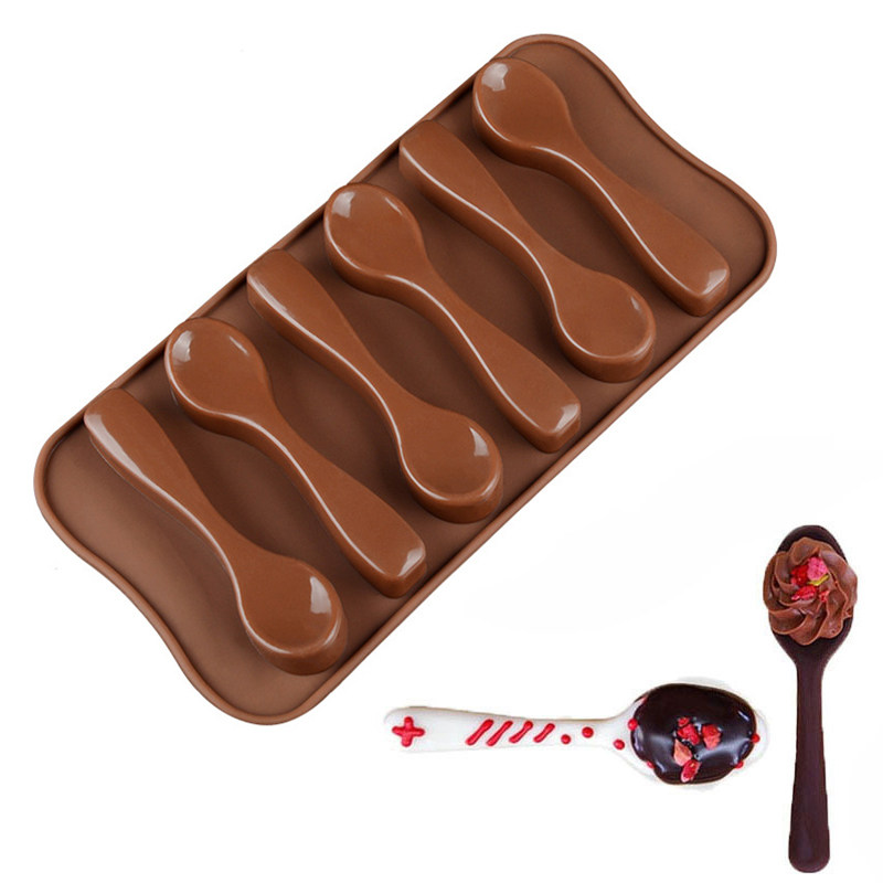 创意6连勺子汤勺造型耐高温易脱模硅胶巧克力模具冰格烘焙模
