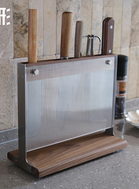 出形实木厨房一体刀架置物架刀具刀座菜板收纳架家用台面菜刀架