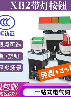 XB2-BW3361/3462带灯平头旋钮按键按钮开关自复位自锁一常开1常闭