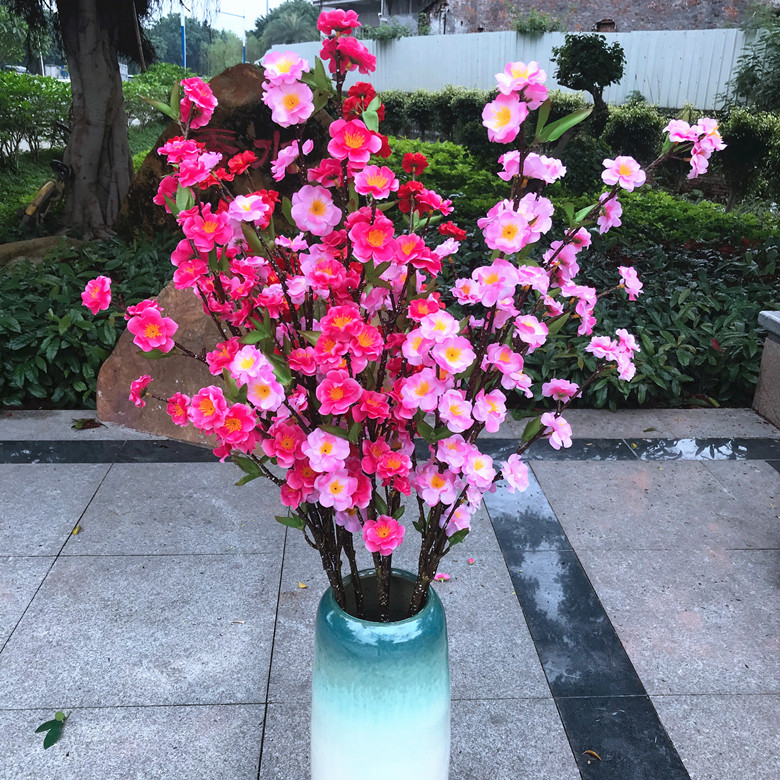 仿真花卉腊梅花客厅装饰落地插花枝条花瓶整体摆设花艺桃花树假花