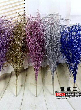 包邮仿真配叶配材金粉花丝网花材料批发 丝网材料12叉龙须草