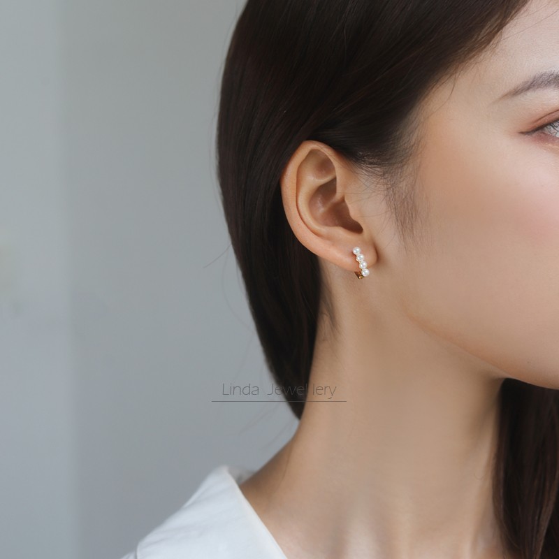 新闻女王徐小薇同款珍珠耳环防过敏925纯银耳钉耳扣2025爆款耳饰