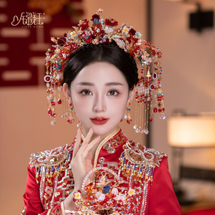 锦钰新娘新款秀禾头饰奢华大气琉璃花中式婚礼凤冠珍珠后区发饰品