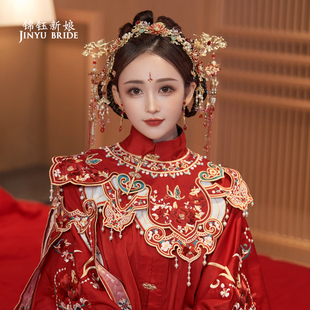 中式古典精致发饰景泰蓝流苏凤冠明制汉服结婚头饰秀禾新娘配饰