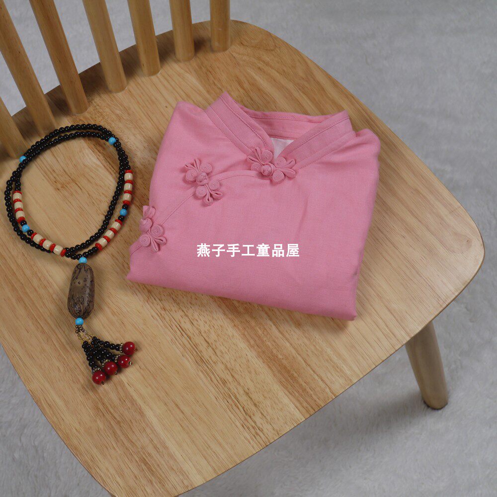 女童立领中式上衣复古棉麻旗袍中国风汉服衬衫女宝宝周岁唐装礼服