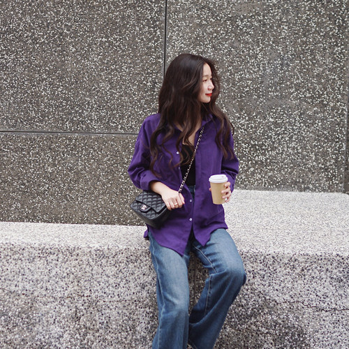 紫色复古显白灯芯绒长袖衬衫