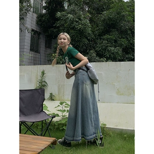 高腰薄款 红人馆a字牛仔半身裙女夏季 2022年新款 裙子显瘦休闲长裙