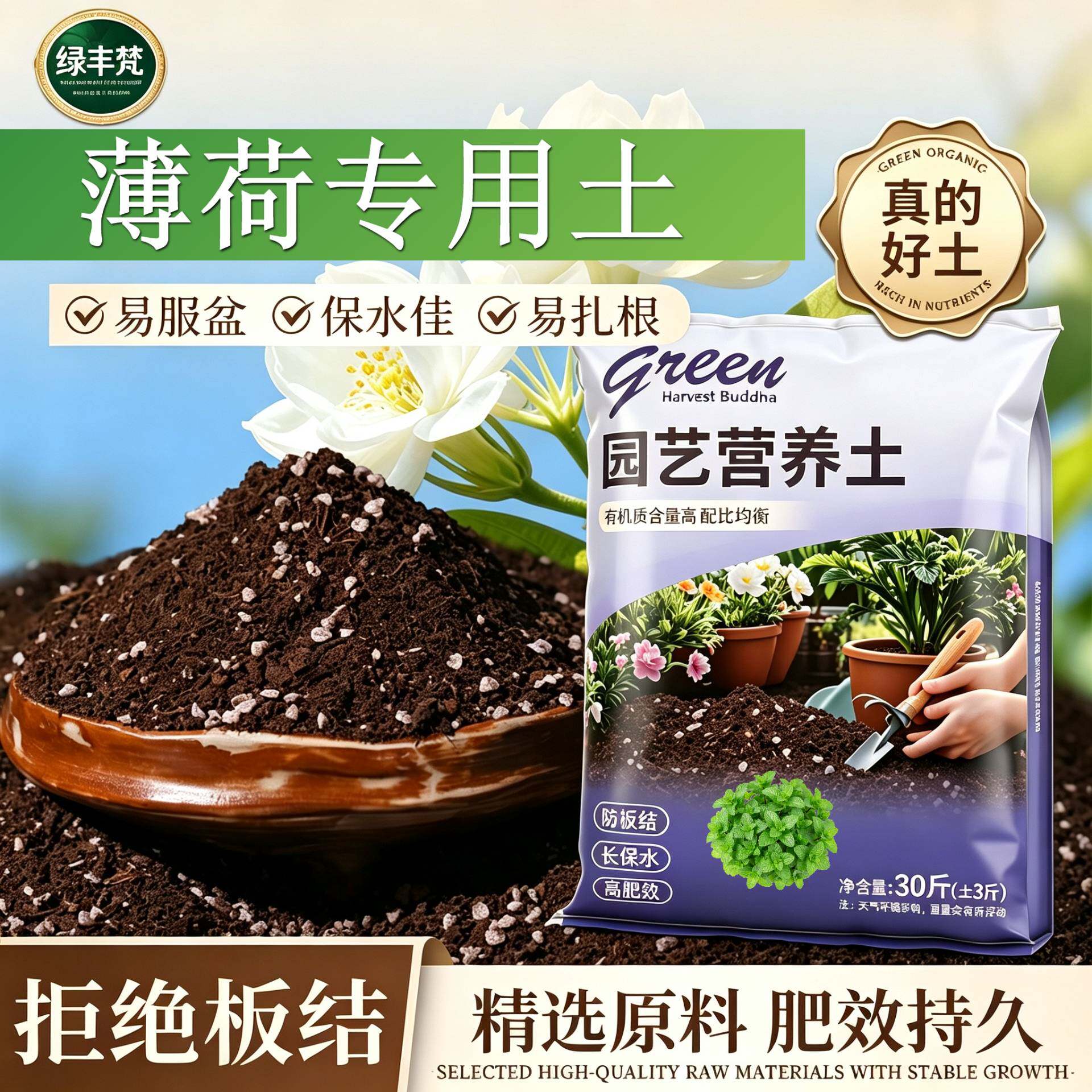 薄荷适用进口泥炭土保水锁肥盆景加深生根粉精选防黄叶球根栽培土