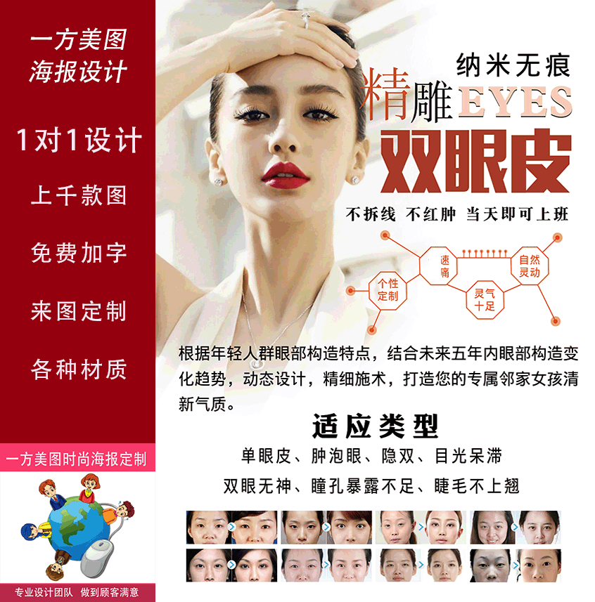 精雕纳米无痕双眼皮纹绣宣传海报挂画微整形眉眼唇定妆广告装饰画