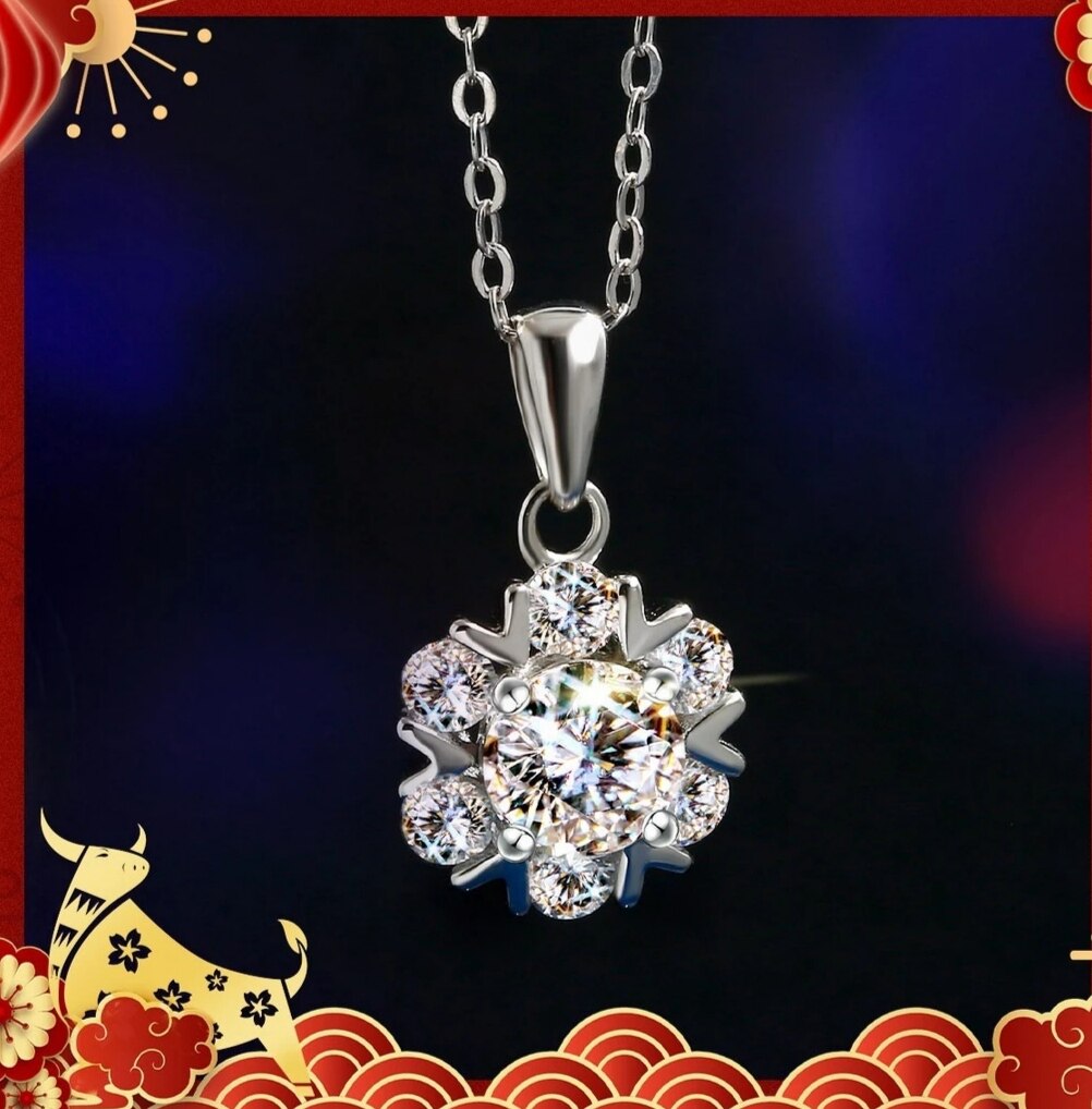 特价！浪漫雪花 轻奢时尚莫桑钻吊坠925银项链生日情人节七夕礼物