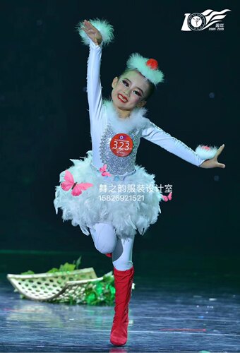 新款儿童舞蹈表演服咏鹅小纱裙蓬蓬裙白天鹅演出舞蹈服卡通大白鹅