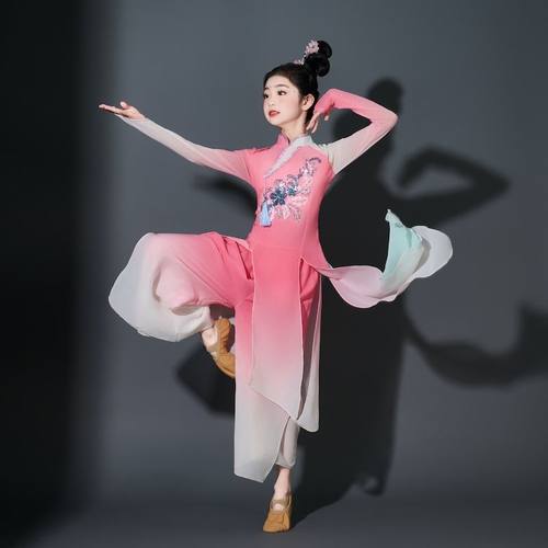 新款儿童古典舞服装演出服扇子舞中国练功古风纱衣飘逸舞蹈表演服