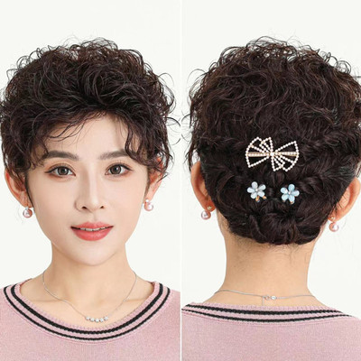 中老年假发真发发套时尚短卷发