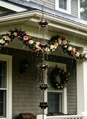 金属复古莲花落水链屋檐排水落水户外雨链寺庙引水导水链