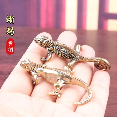 复古仿真蜥蜴鳄鱼铜合金动物小摆件微景观公仔玩偶桌面装饰工艺品