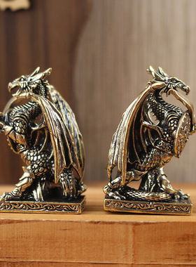 复古黄铜龙战士摆件一对飞龙展翅桌面装饰工艺品家居办公室摆设