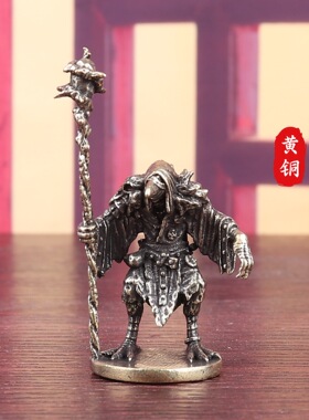 纯黄铜邪恶巫师鸟人做旧复古家居客厅办公室桌面茶宠工艺品铜摆件