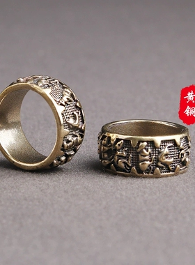 纯黄铜做旧十二生肖戒指创意顶针实用小铜器转运装饰地摊货源
