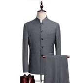 青年修身 男士 新郎礼服红色演出服宴中华立领西服中国风 套装 中山装