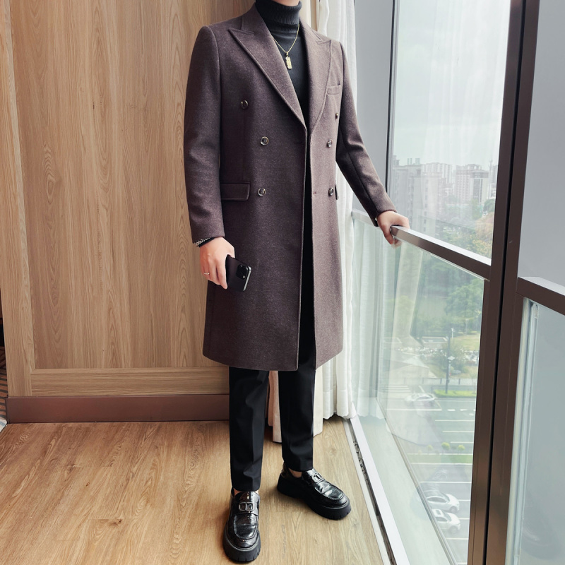 秋冬季男士毛呢大衣商务休闲长款过膝羊毛呢子风衣加厚中长款外套