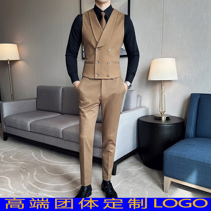 酒吧KTV餐饮台球厅服务员工作服男士双排扣修身西装马甲裤子套装