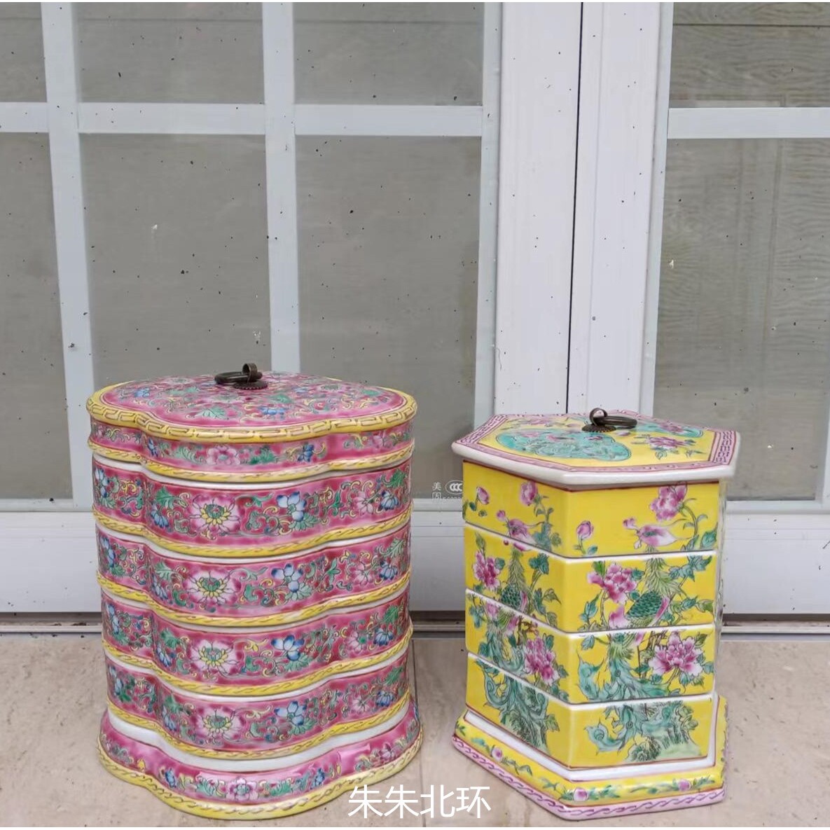 仿古粉彩陶瓷器叠盒新中式糖果盒四层干果盒坚果收纳盘轻奢水果盘
