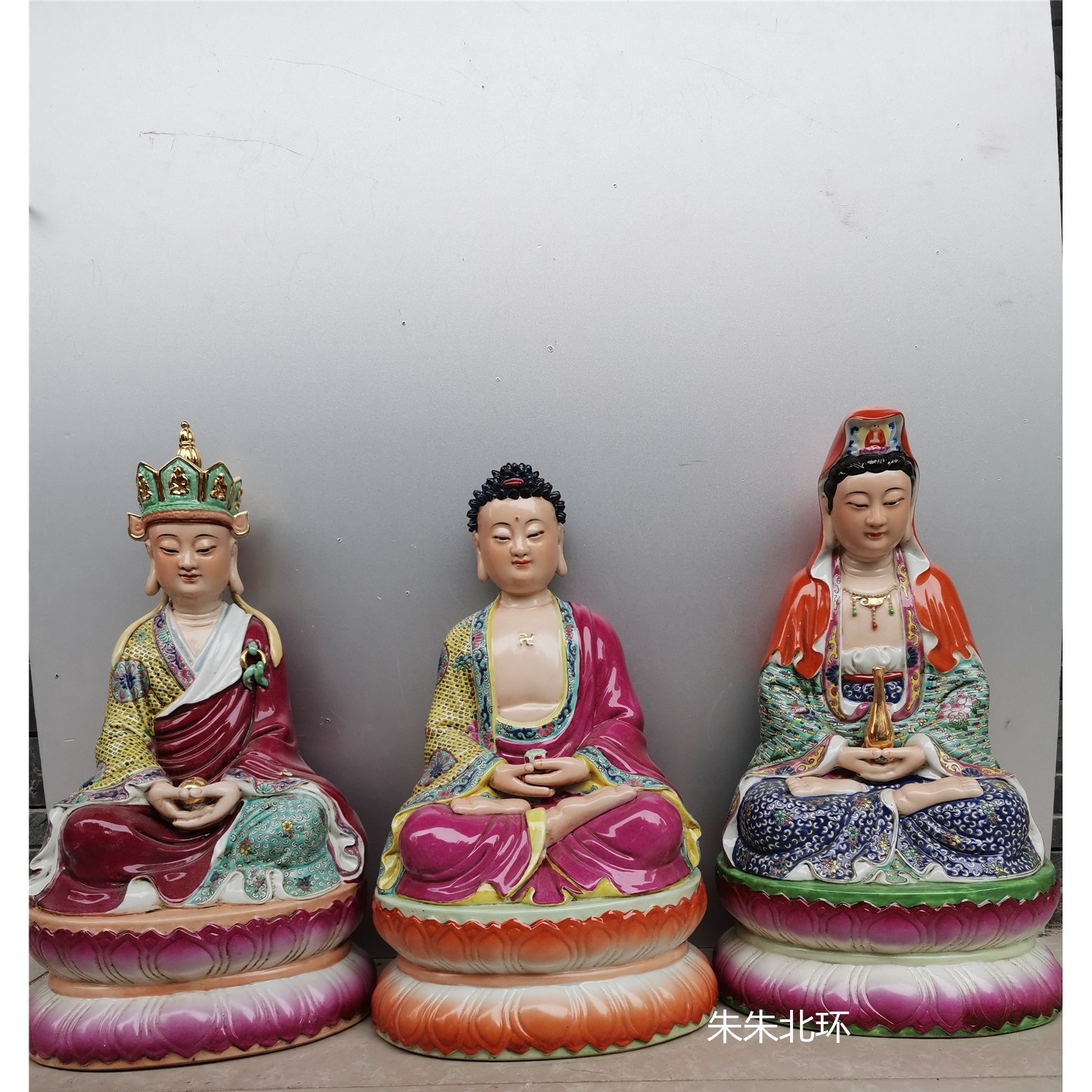 30CM仿厂货雕塑陶瓷释迦牟尼佛观世音地藏王菩萨坐莲娑婆三圣佛像
