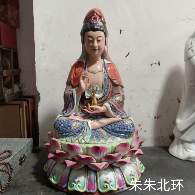 精品粉彩陶瓷南海观音佛像供奉家用摆件雕瓷器居家观世音菩萨像40