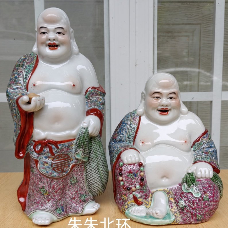 仿民国雕塑陶瓷弥勒佛像家居店铺招财布袋罗汉大肚弥勒菩萨站坐像
