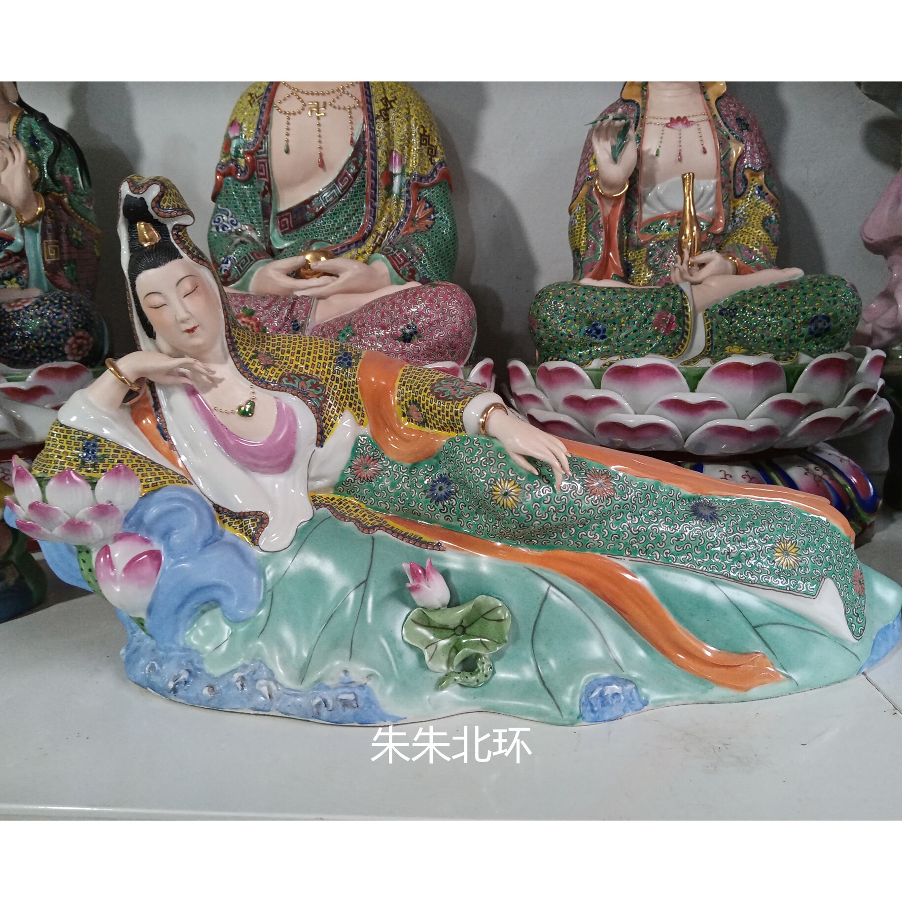 雕塑陶瓷卧佛摆件器粉彩睡佛睡莲观音佛像观音菩萨家居装饰工艺品