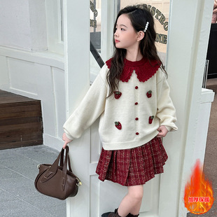 女童小香风套装秋冬2025新款女孩红色连衣裙冬装儿童裙子新年衣服