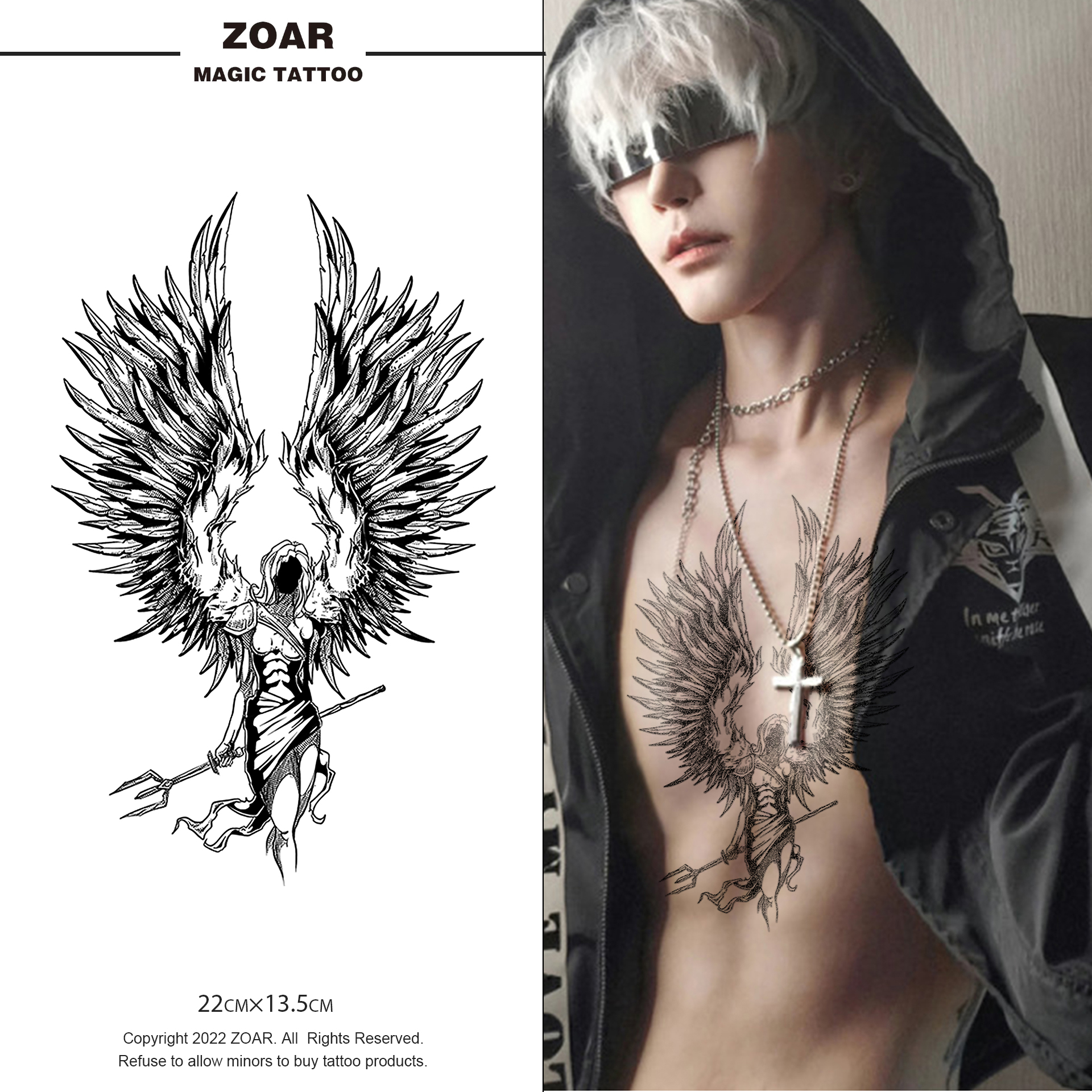 堕落天使丨草本纹身贴女款暗黑持久逼真不掉色防水不反光